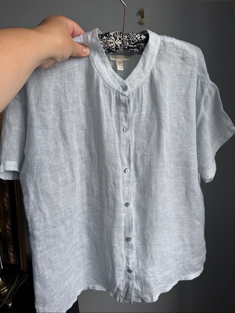 Eileen Fisher Dawn Organic Linen Gauze Mandarin Collar Shirt  Pale Blue